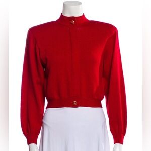St John Knits Red High Collar Sweater Knit Jacket Size S